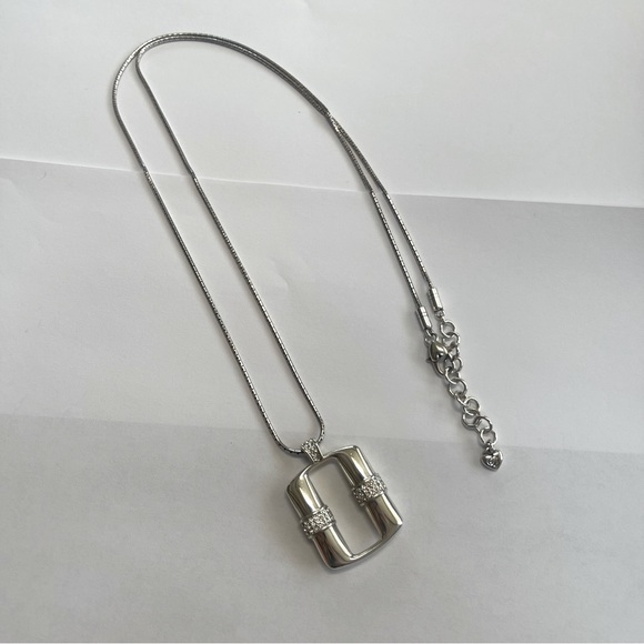 Brighton Silver Diamond Rectangular Pendant Necklace - Picture 2 of 3